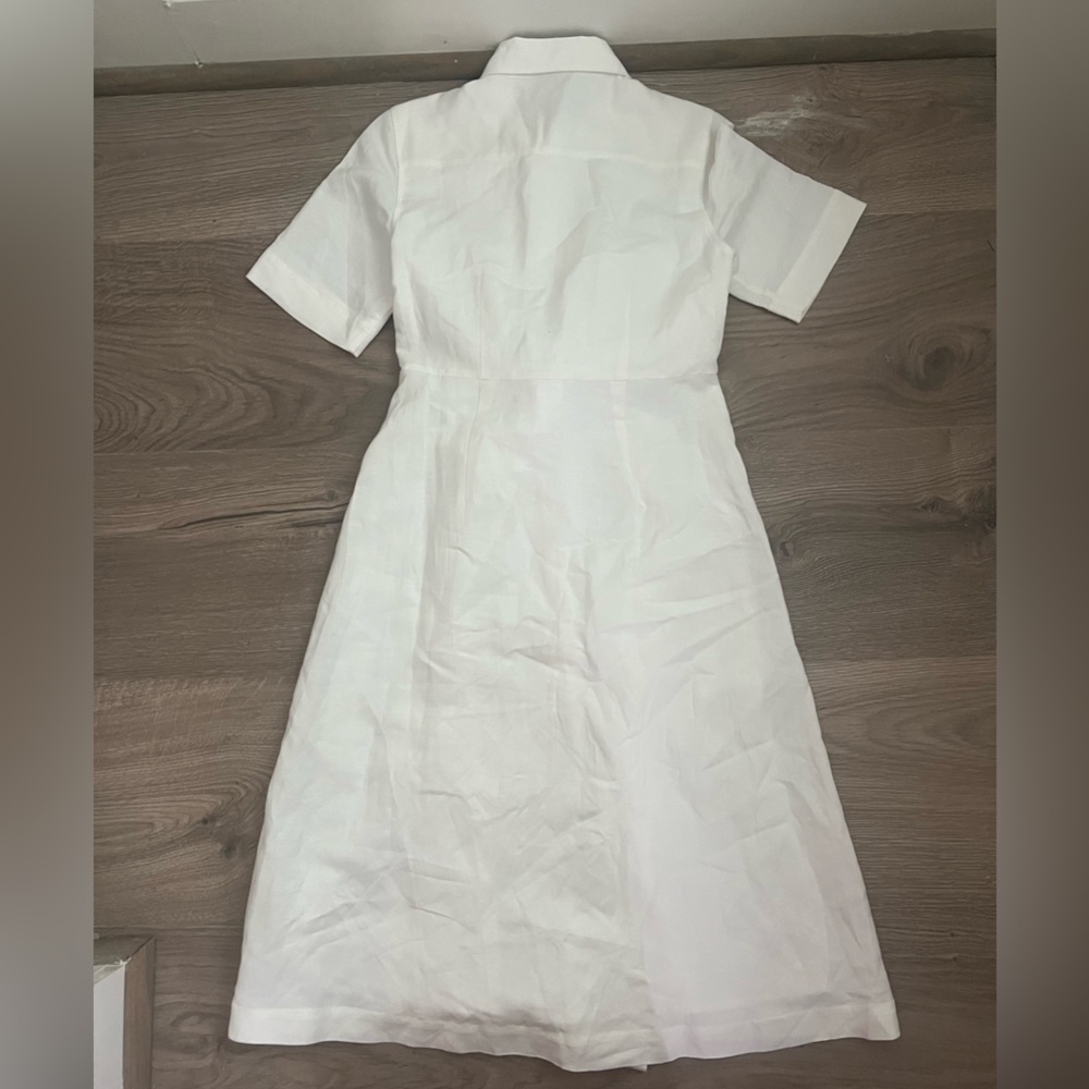 Women’s Ann Taylor White Button-Down Belted Linen Midi Dress - Picture 4 of 6